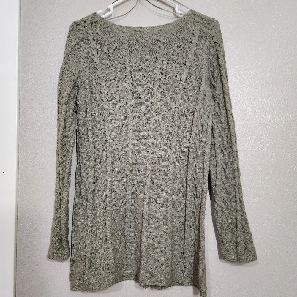 J Jill Sweater Women's Size Small Olive Gray Chunky Cable Knit Tunic Sweater